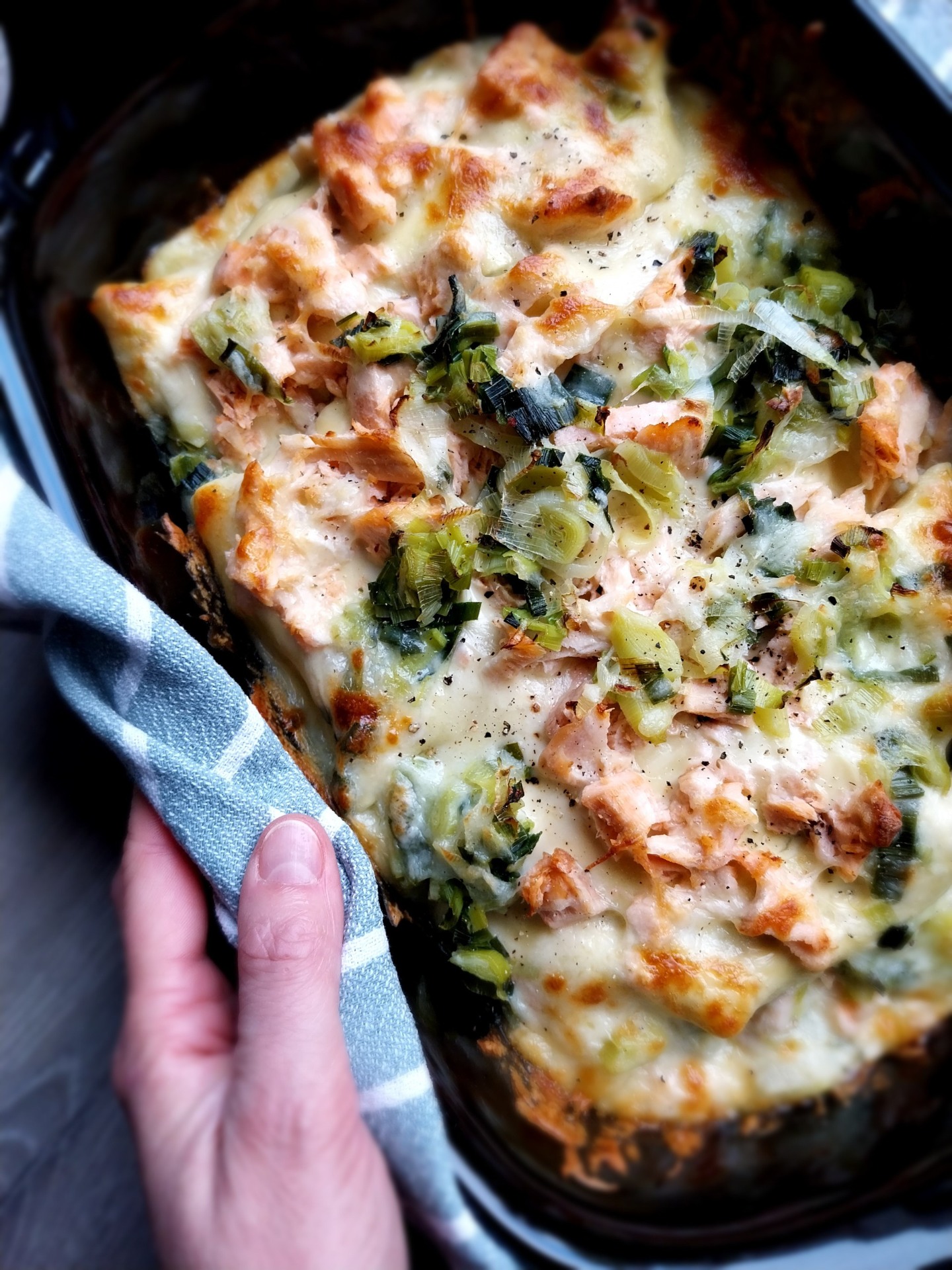 Lasagna met prei en zalm