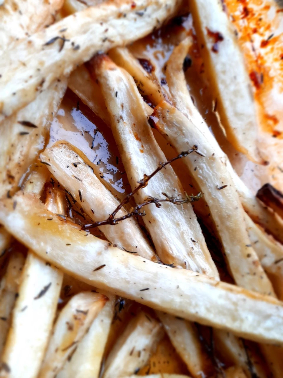 Geroosterde witloofpen met paardenbloemsiroop en tijm