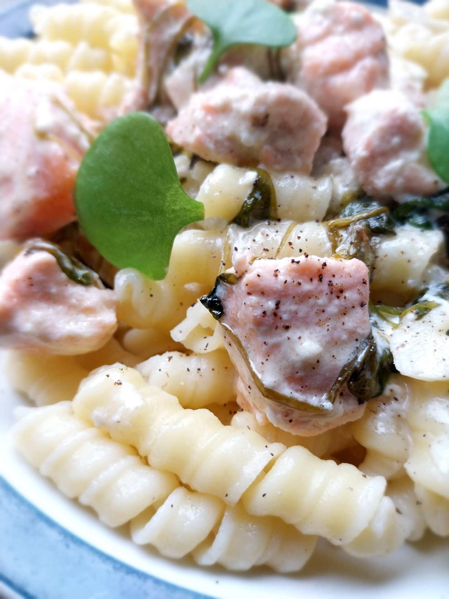 Posteleinpasta met zalm